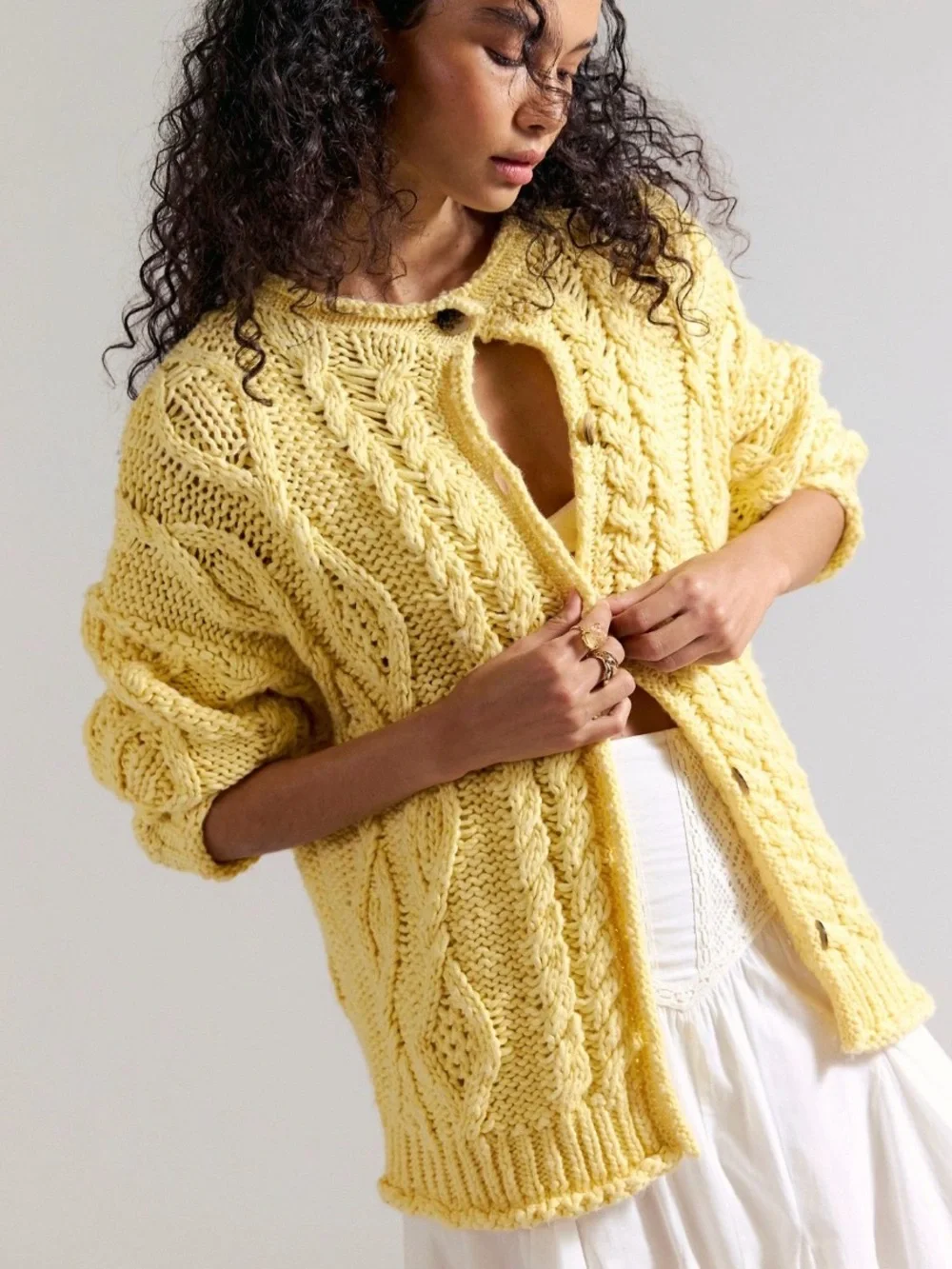 Free people opal knit cardigan lemon drop